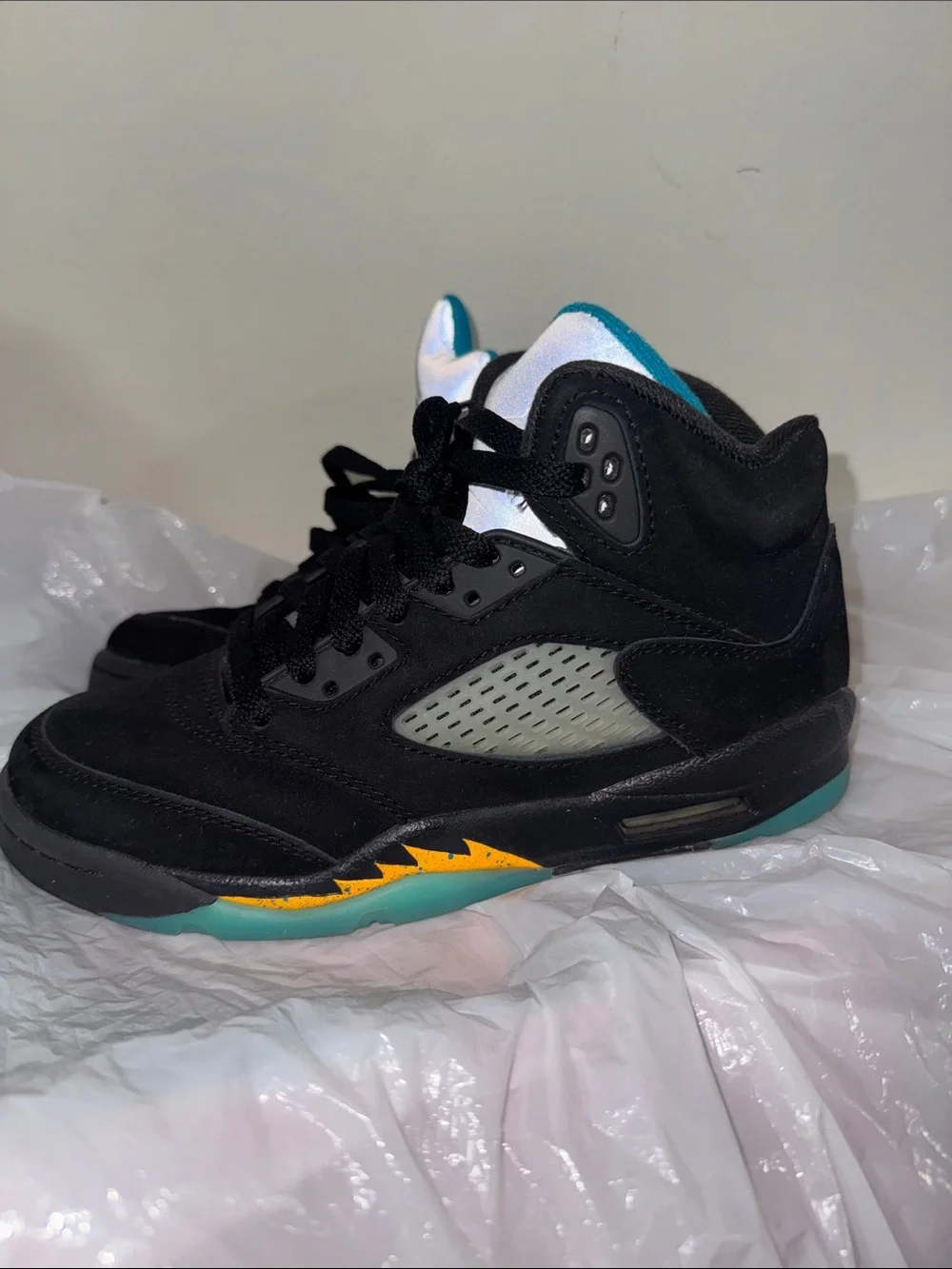 Jordan 5 Black Suede Sneakers with Teal Accents